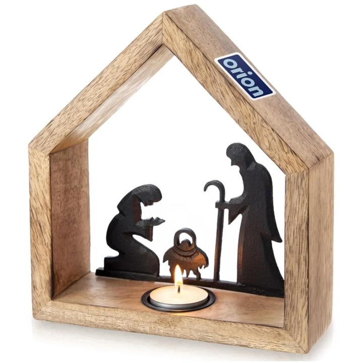 Świecznik drewniany na tealight Szopka Bożonarodzeniowa MANGO 20x6x22 cm