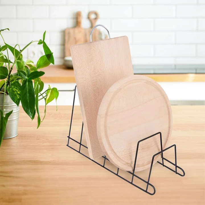 Stojak na pokrywki i talerze metalowy czarny RADKA 34,5x14x19 cm