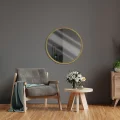 Lustro ścienne drewniane złote okrągłe 50 cm