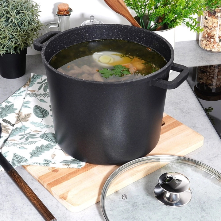 Garnek granitowy ze szklaną pokrywką wysoki GRANDE 7,6 l