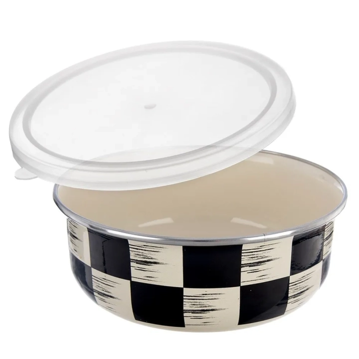 Miska emaliowana z pokrywką SZACHOWNICA 15,5 cm, 800 ml
