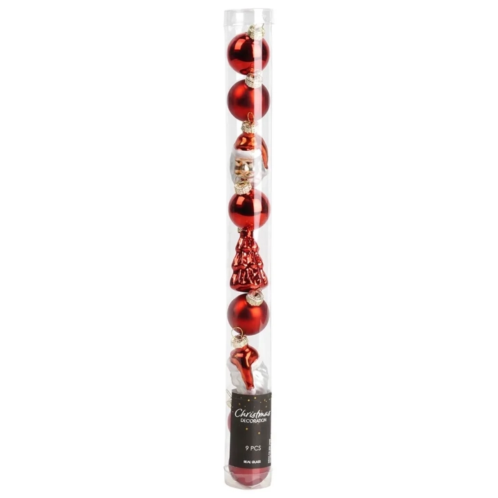 Bombki choinkowe nietłukące czerwone 3 / 5 cm 9 szt.