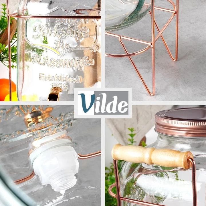 Słój do napojów z kranikiem i stojakiem złotym 5,5 l