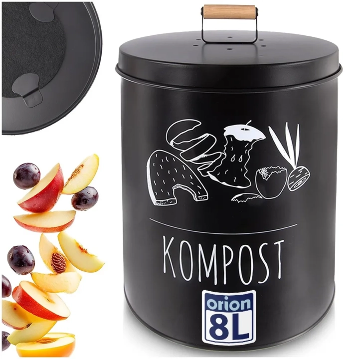 Kompostownik kuchenny z filtrem węglowym metalowy czarny BLACK 8 l