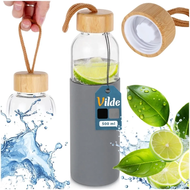 Butelka na wodę szklana z silikonowym pokrowcem 500 ml