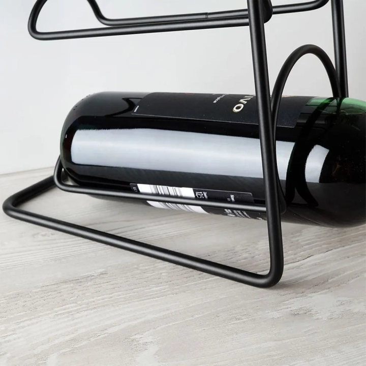 Stojak na wino metalowy czarny 4 butelki 21x43 cm