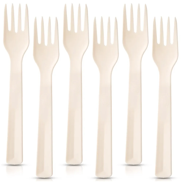 Widelce stołowe plastikowe kremowe SANDY 18 cm 6 szt.