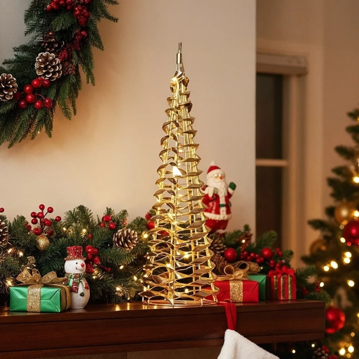 Choinka świecąca stożek złota 30 LED 40 cm