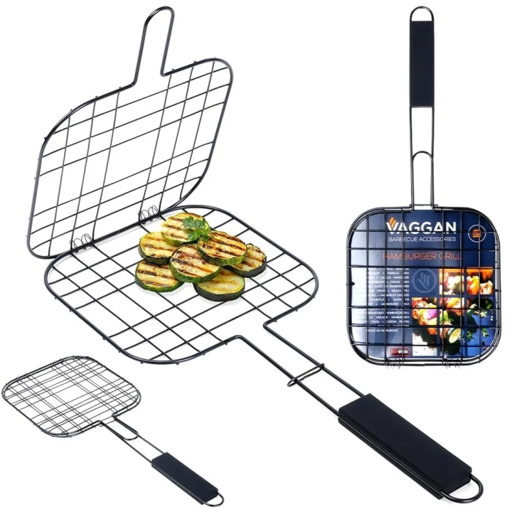 Ruszt do grillowania burgerów metalowy czarny nieprzywierający 49x21,1 cm