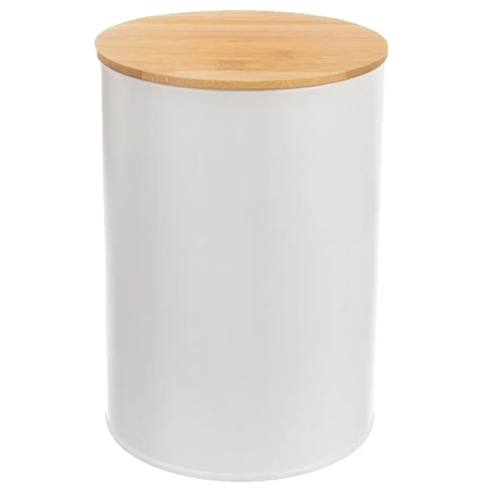 Pojemnik na żywność metalowy biały z bambusową pokrywką WHITELINE 800 ml