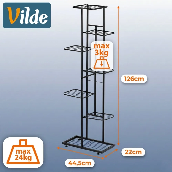 Kwietnik metalowy czarny 7-poziomowy 126 cm