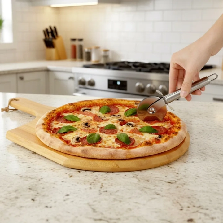 Kamień do pizzy szamotowy z łopatą i nożem 3 el.