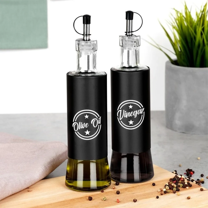 Butelki na oliwę i ocet szklane czarne 300 ml 2 szt.
