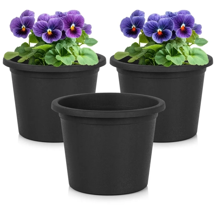 Doniczka ogrodowa plastikowa czarna okrągła 14,5 cm 3 szt.