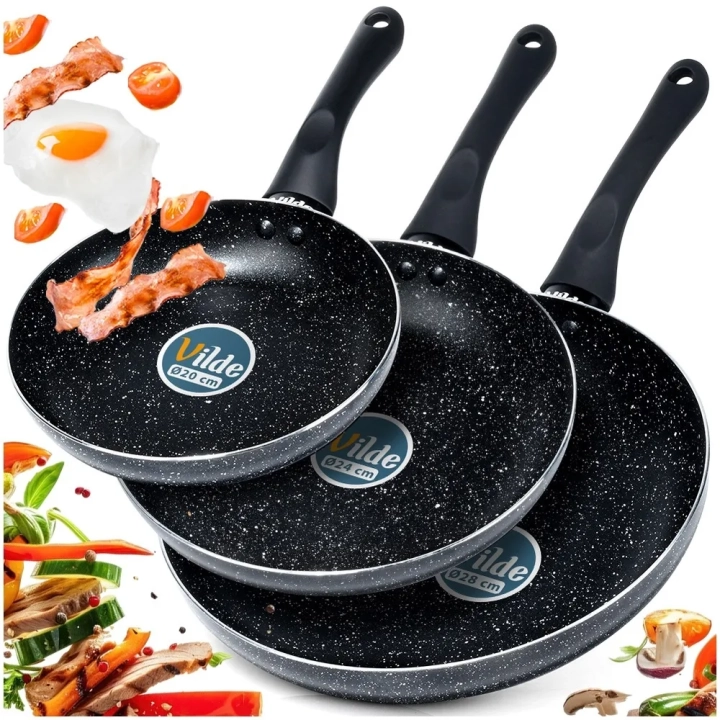 Zestaw patelni granitowy BLACK LINE 3 szt. 20 / 24 / 28 cm