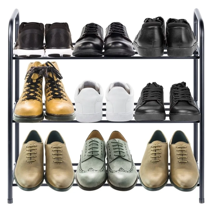Regał na buty metalowy czarny 3-poziomowy 63x28x60 cm