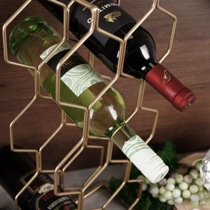 Stojak na wino metalowy złoty 8 butelek 23x48 cm
