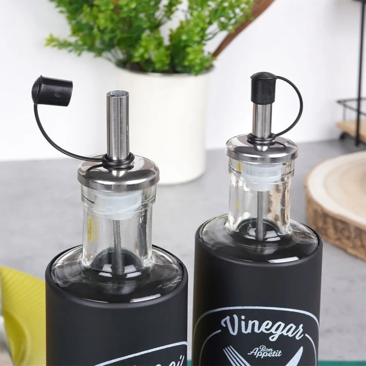 Butelki na oliwę i ocet szklane czarne 300 ml 2 szt.