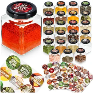 Pojemnik na przyprawy szklany 100 ml 24 szt. + 90 naklejek