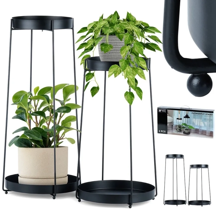 Kwietnik metalowy czarny 2-poziomowy 46 / 58 cm 2 szt.