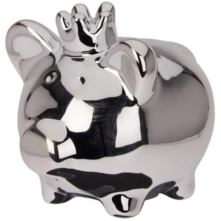 Skarbonka ceramiczna srebrna lustrzana 9,5x7x8,5 cm