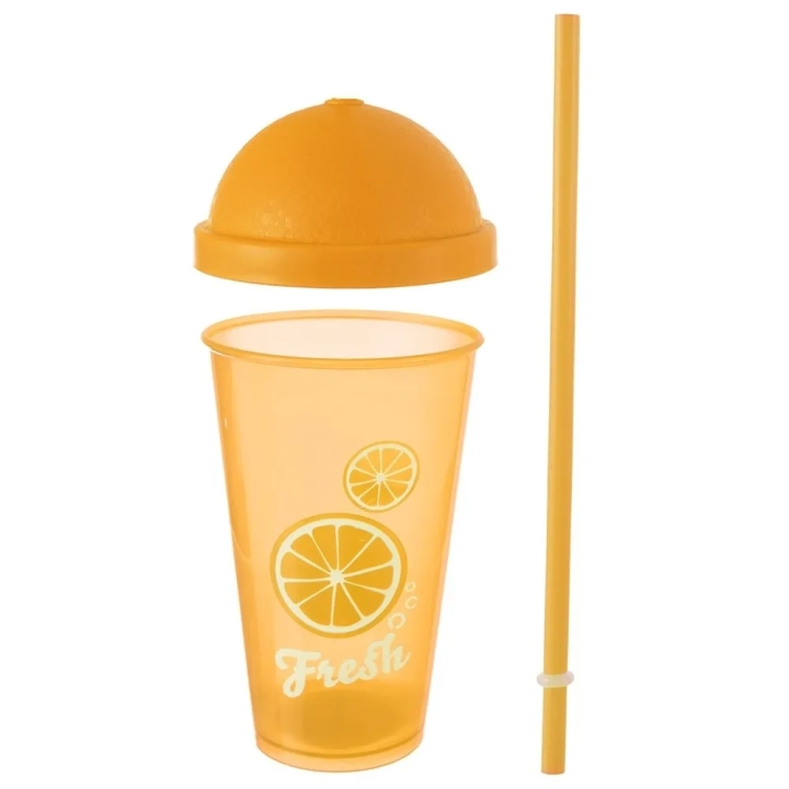 Kubek plastikowy z pokrywką i słomką 450 ml