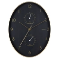 Zegar ścienny czarny złoty z termometrem higrometrem 27x34,5 cm