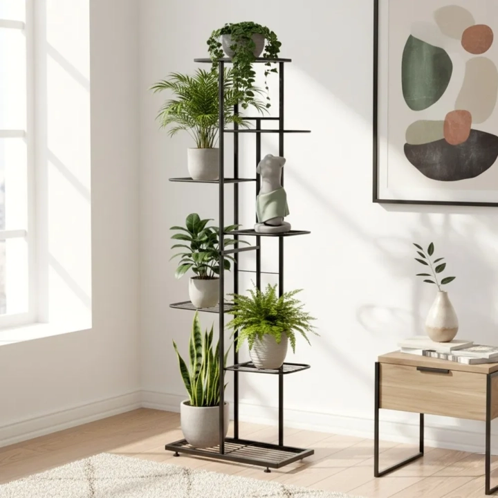 Kwietnik metalowy czarny 7-poziomowy 126 cm