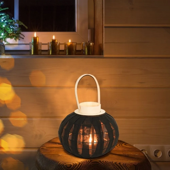 Lampion na świeczkę drewniany czarny 22 cm
