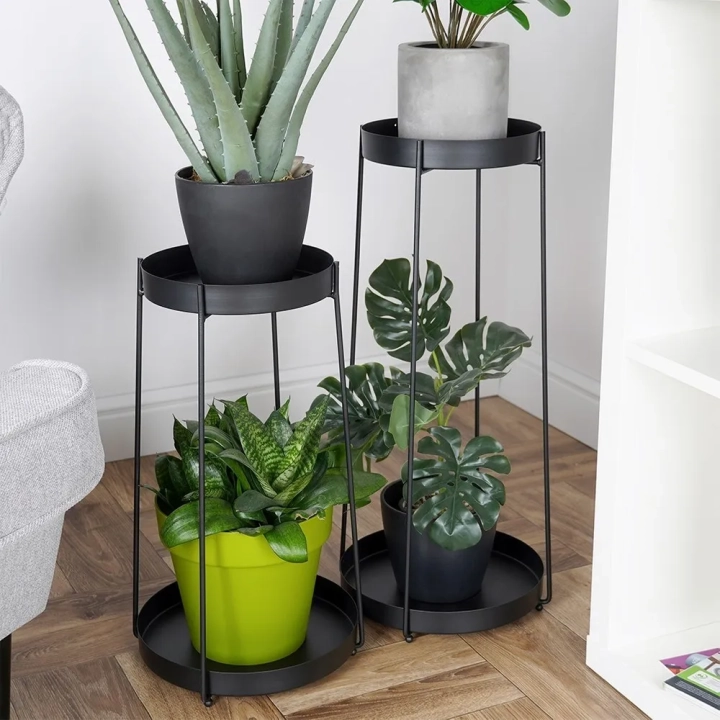 Kwietnik metalowy czarny 2-poziomowy 46 / 58 cm 2 szt.