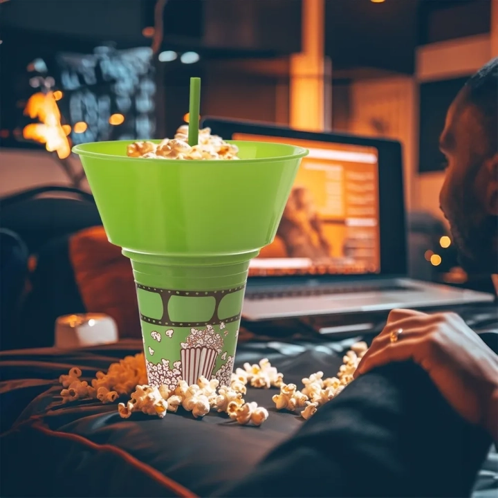 Kubek z miską na popcorn zielony 500 ml