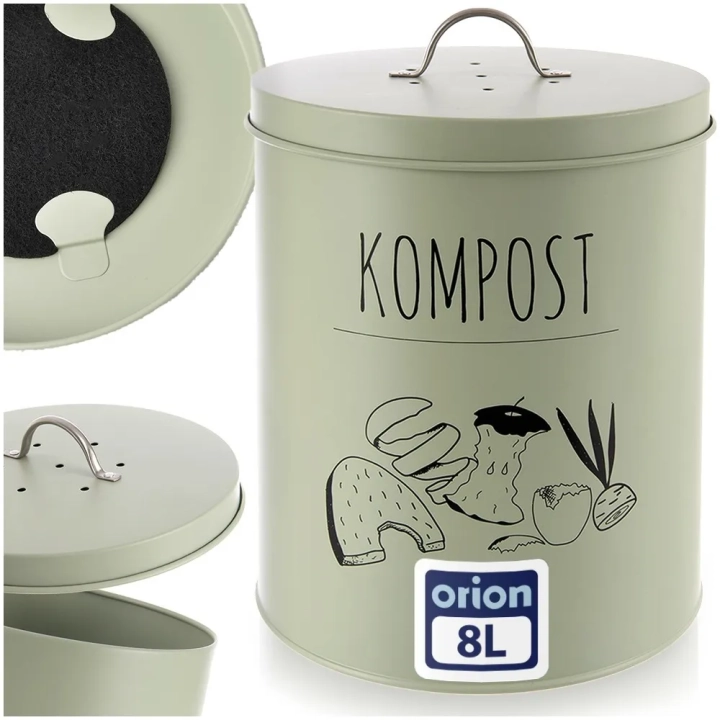 Kompostownik kuchenny z filtrem węglowym metalowy zielony GREENISH 8 l