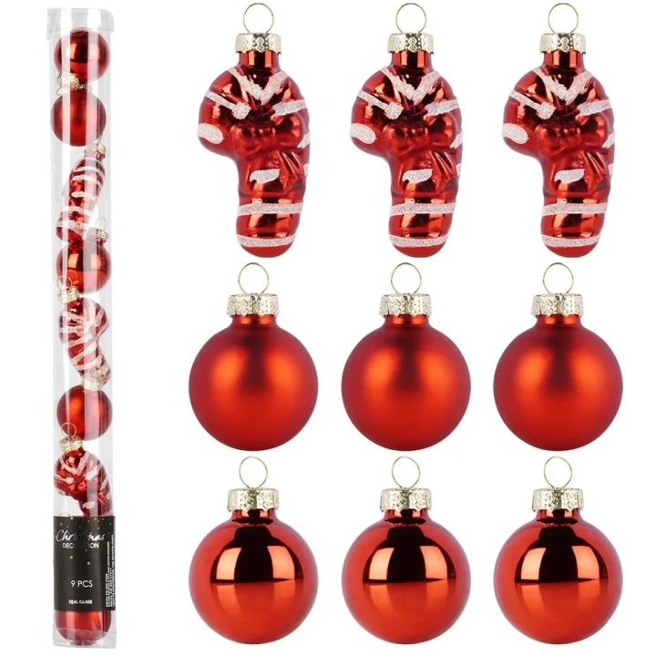 Bombki choinkowe szklane czerwone 3 cm 9 szt.