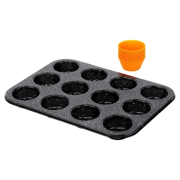 Forma do muffinek granitowa z foremkami silikonowymi 13 el.