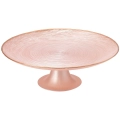 Patera na tort na nóżce szklana różowa 28 cm