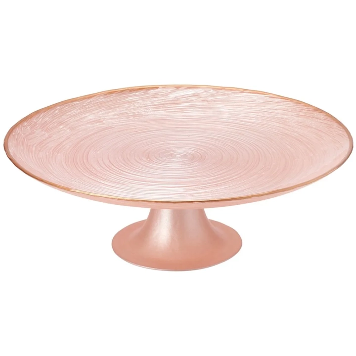 Patera na tort na nóżce szklana różowa 28 cm