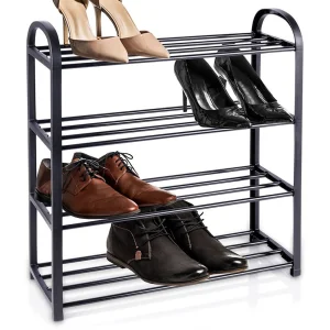 Regał na buty metalowy czarny 4-poziomowy 49,5x18,5x56,5 cm