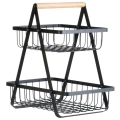 Koszyk na owoce metalowy czarny 2-poziomowy 27x17,5x29 cm