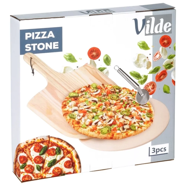 Kamień do pizzy szamotowy z łopatą i nożem 3 el.