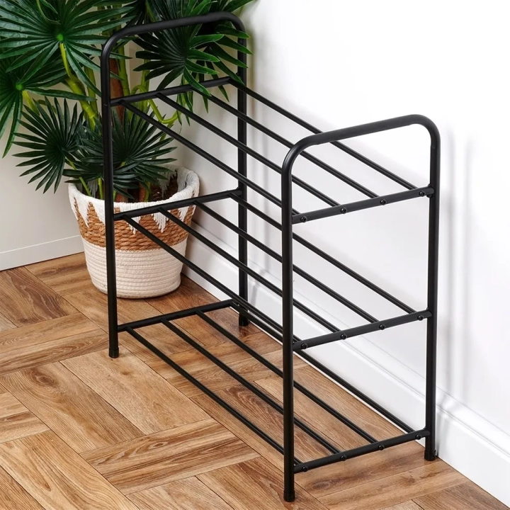 Regał na buty metalowy czarny 3-poziomowy 63x28x60 cm