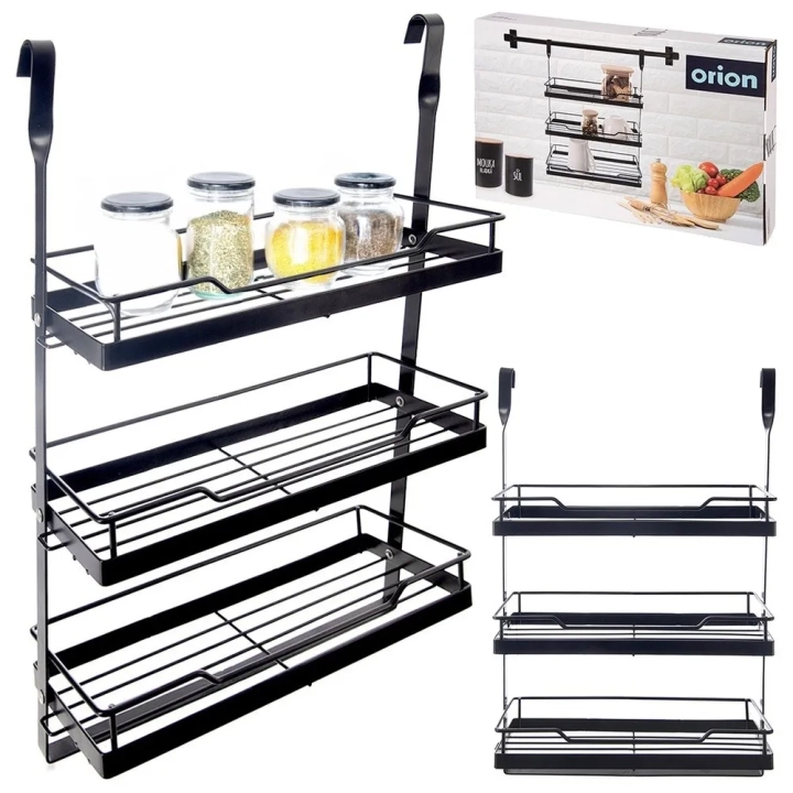 Półka kuchenna zawieszana na relingu metalowa czarna RADKA 32x11x46 cm