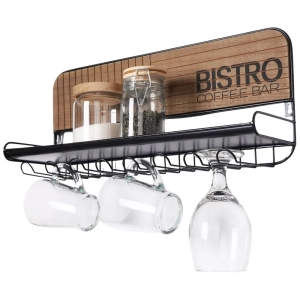 Wieszak na kieliszki, kubki, filiżanki metalowy czarny ścienny BISTRO 48x12x20 cm