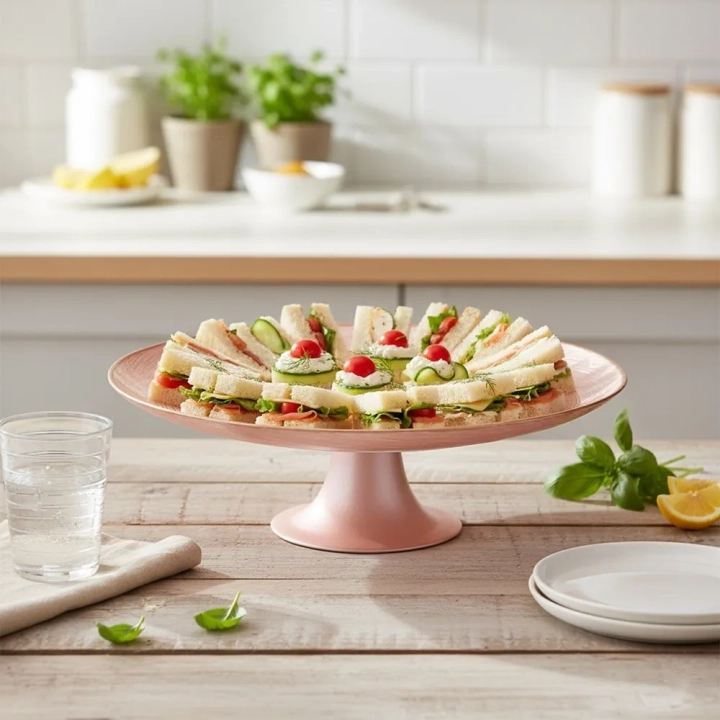 Patera na tort na nóżce szklana różowa 28 cm