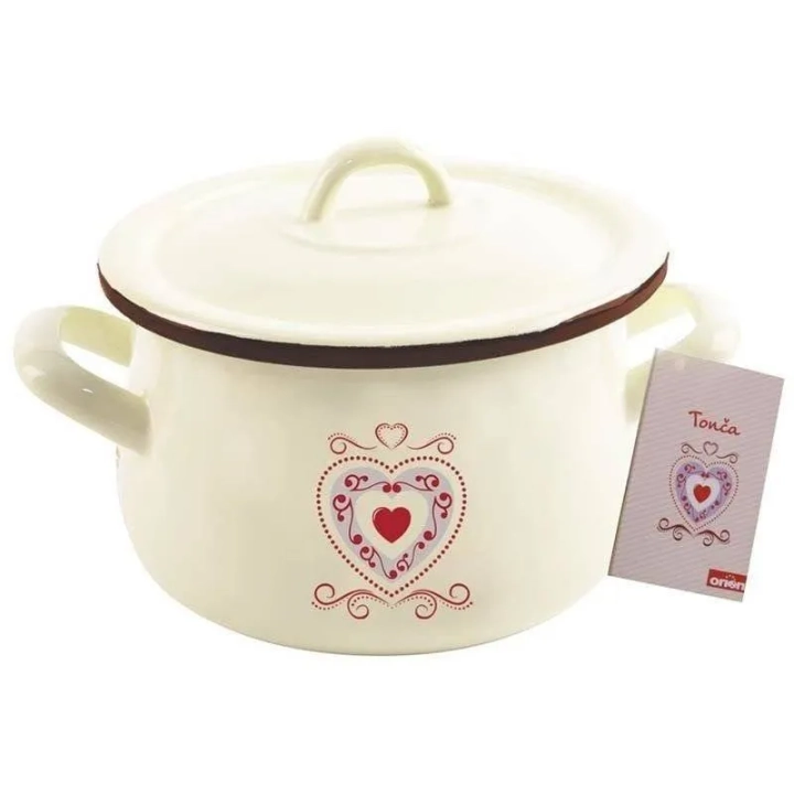 Garnek emaliowany z pokrywką beżowy TONCA 16 cm, 2,3 l