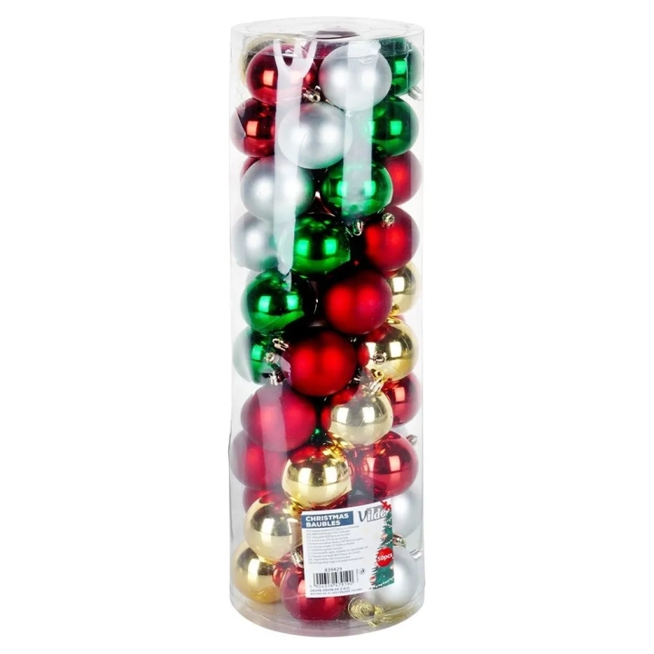 Bombki choinkowe nietłukące srebrne czerwone złote zielone 6 cm 50 szt.