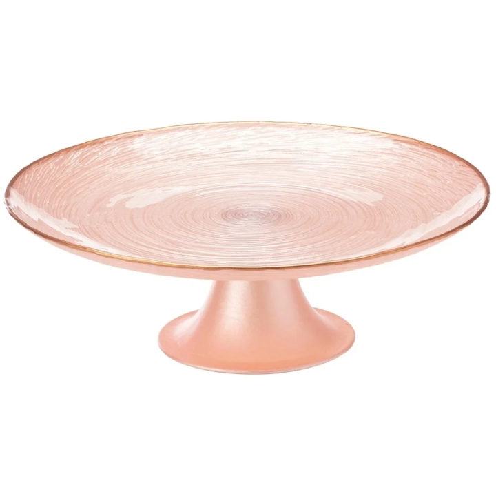 Patera na tort na nóżce szklana różowa 21 cm