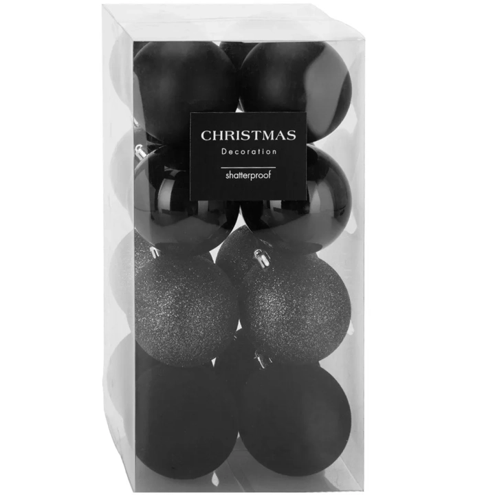 Bombki choinkowe nietłukące czarne 8 cm 16 szt.