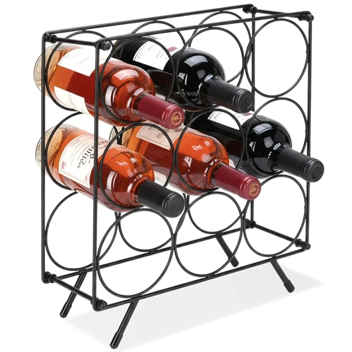 Stojak na wino metalowy czarny 9 butelek