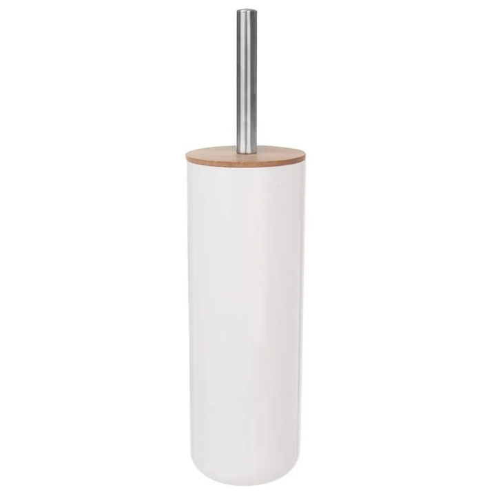 Szczotka do toalety ze stojakiem bambusowa biała WHITNEY 37 cm