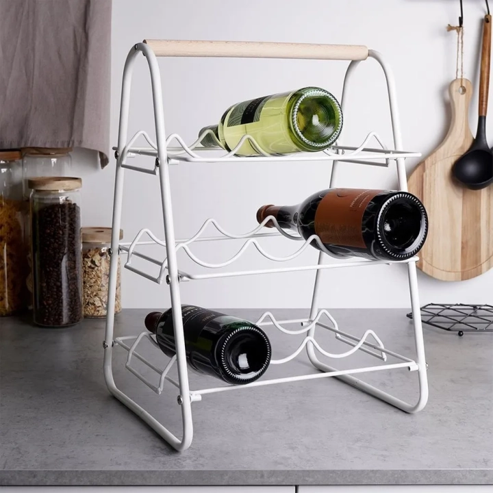 Stojak na wino metalowy biały 9 butelek 33x29x46 cm